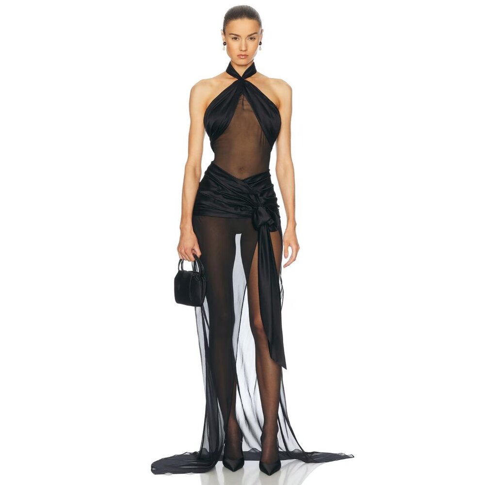 Mirror Palais Bow Wrap Dress in Noir Black